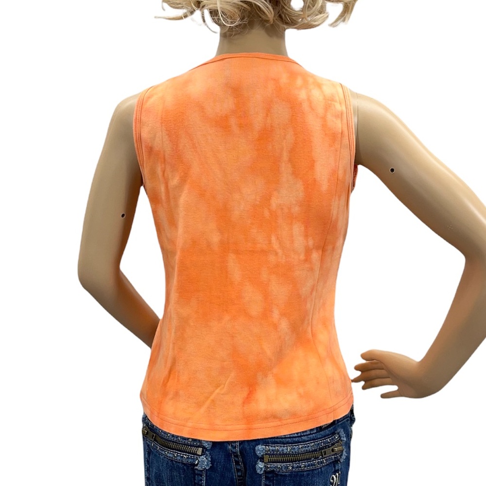 HARLEY-DAVIDSON Women’s Orange Bleach Tie Dye Ribbed V-Neck Tank Top Sz Large - Picture 6 of 10